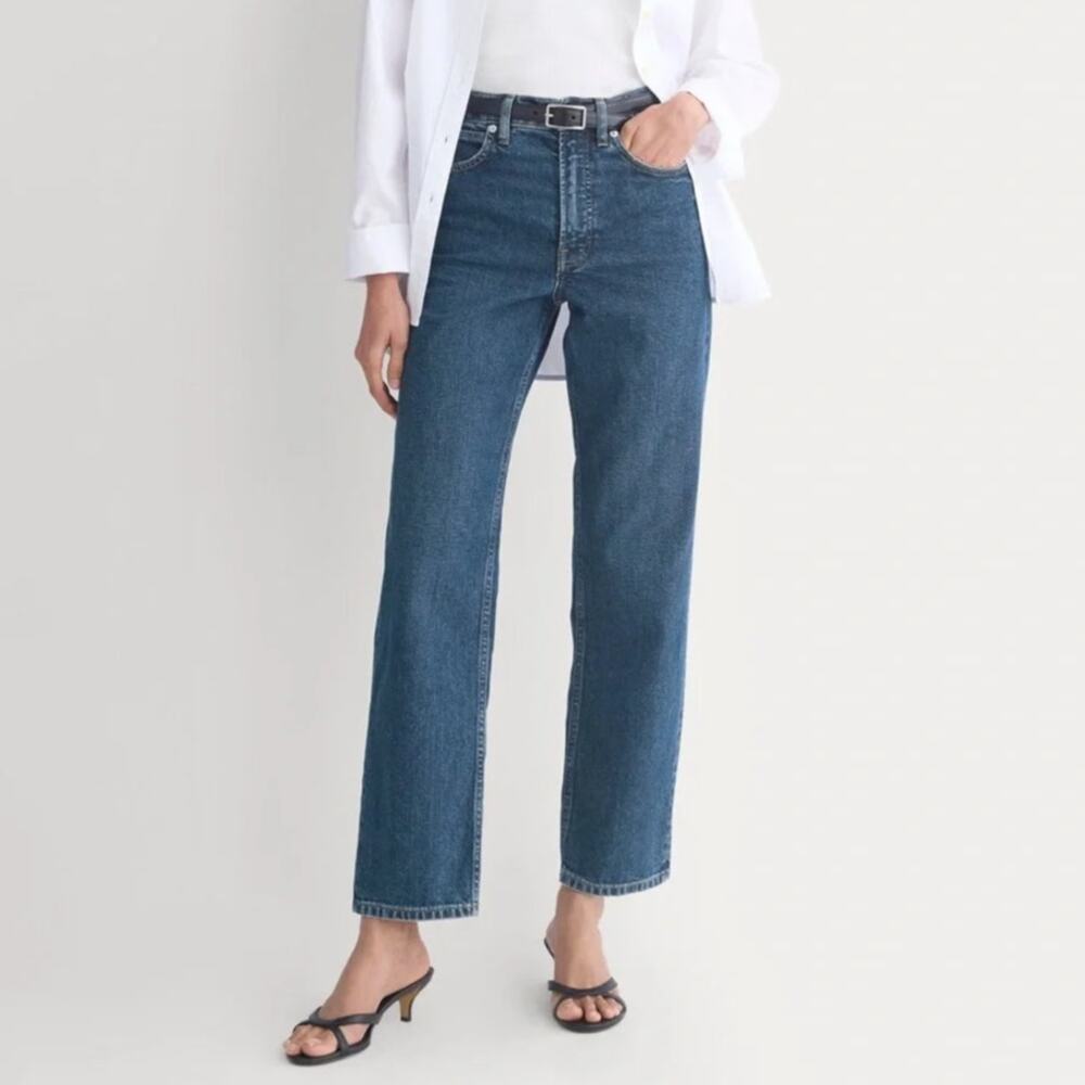 Everlane The Way High Jean 2.0 Women's 27 R Dark Indigo Straight Leg Low Stretch